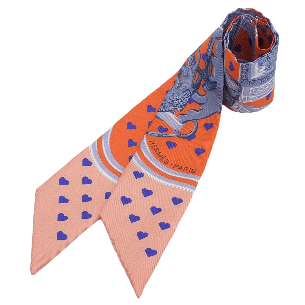 エルメス HERMES BRIDES de GALA Love 式典用馬勒 ツイリー シルク オレンジ×ネイビー×ピンク レディース 4238