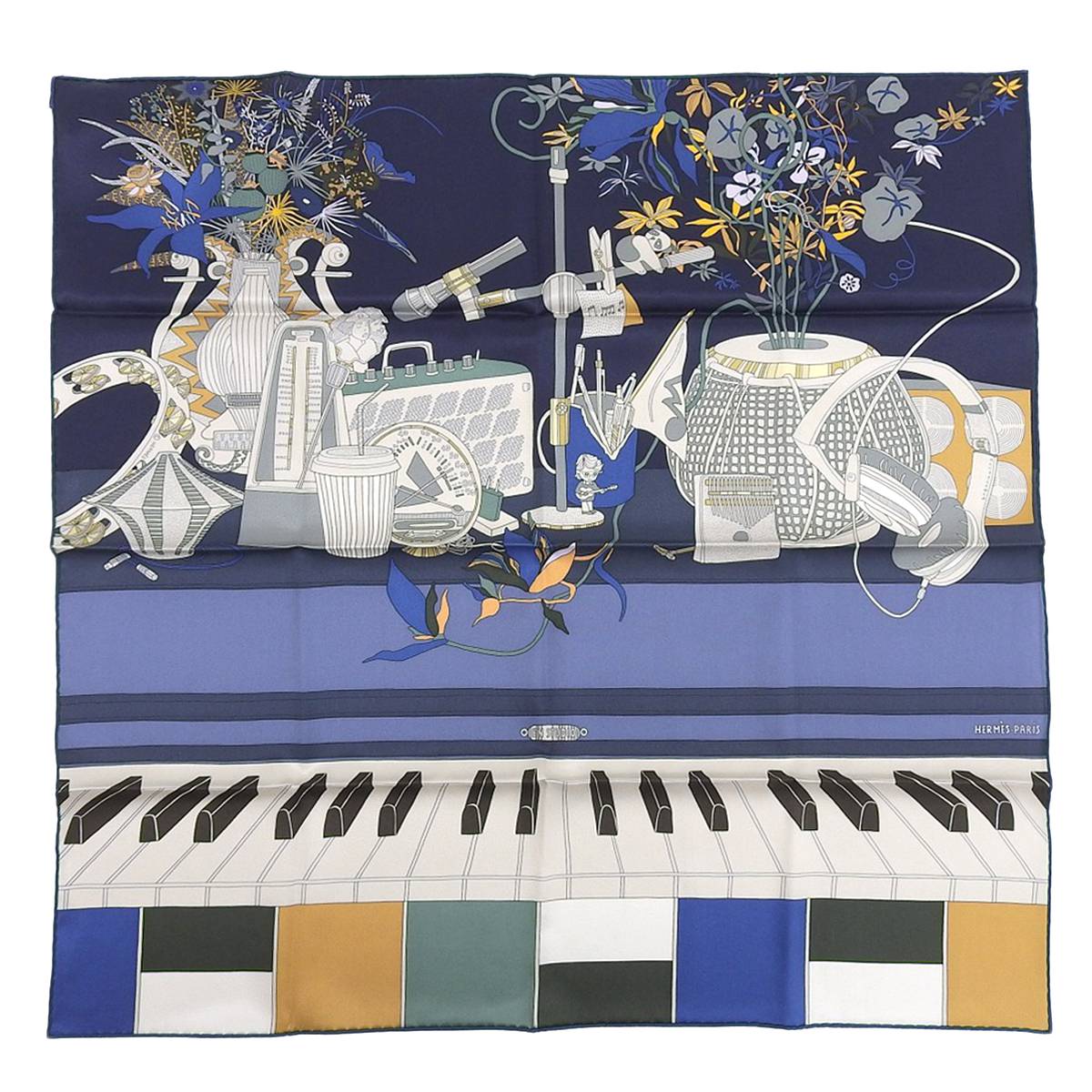 エルメス HERMES カレ70 EN STUDIO スカーフ シルク ブルーニュイ×ブラン×ヴェール レディース 2023年秋冬コレクション 4241