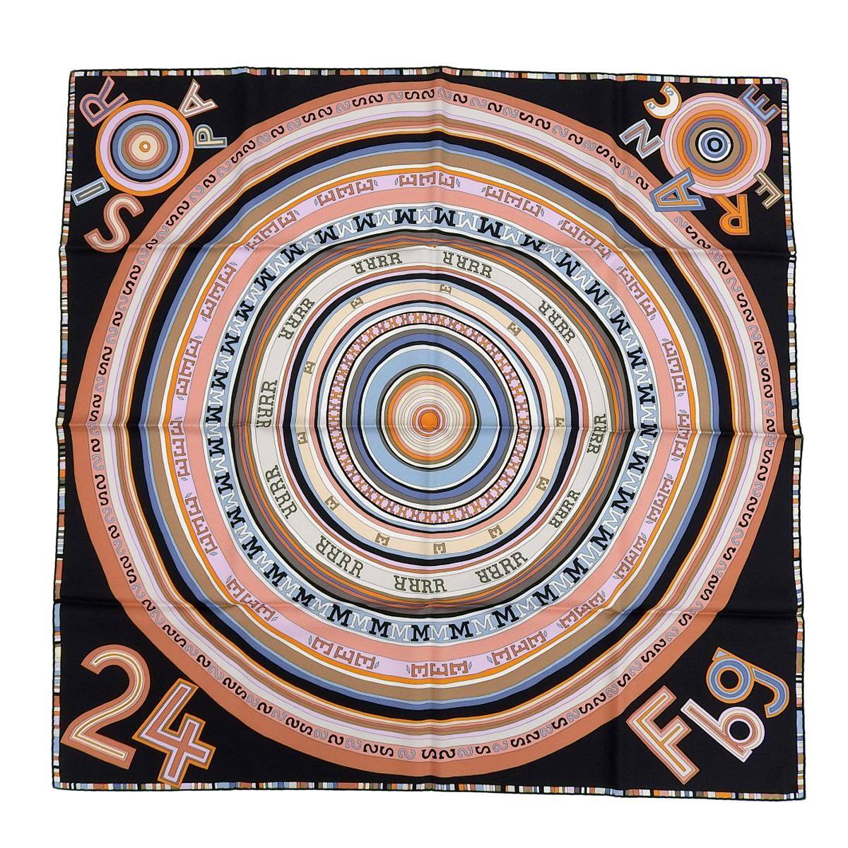 エルメス HERMES カレ90 FRANCE PARIS 24 Fbg スカーフ シルク100% ブラック×マルチカラー レディース 4245