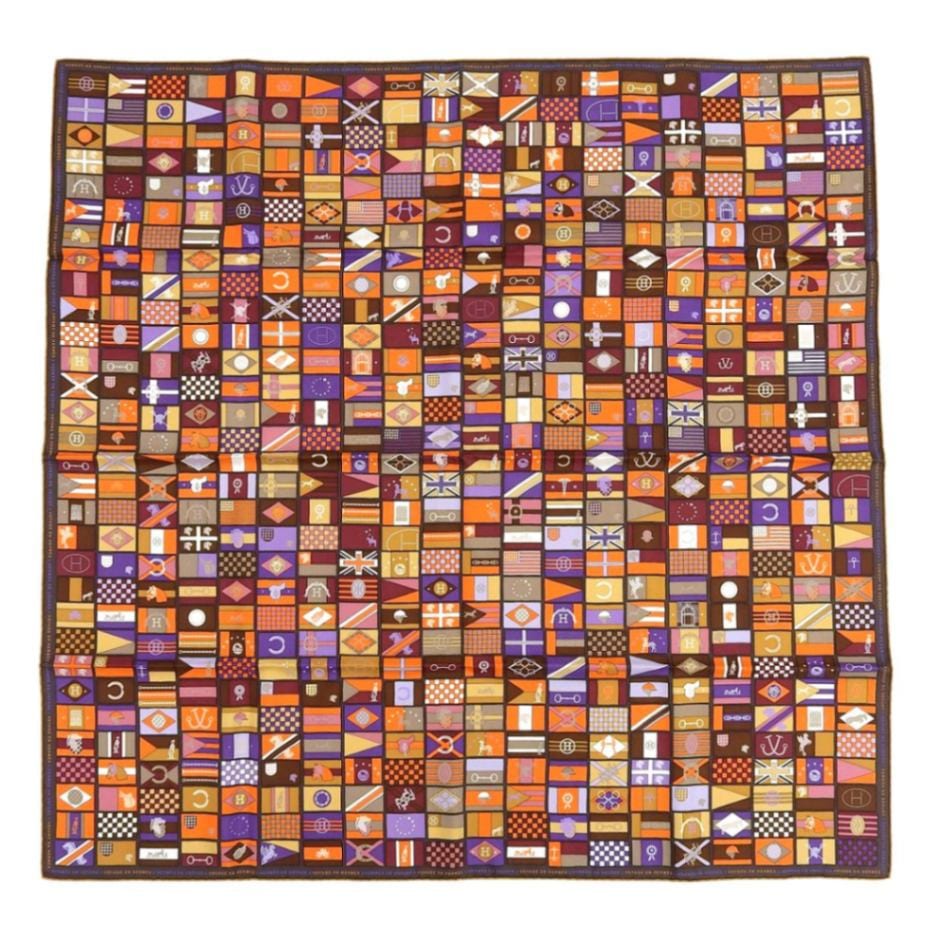 エルメス HERMES カレ90 HERMES EN VOYAGE ヴォヤージュ スカーフ シルク100% ブラウン×マルチカラー レディース 4246