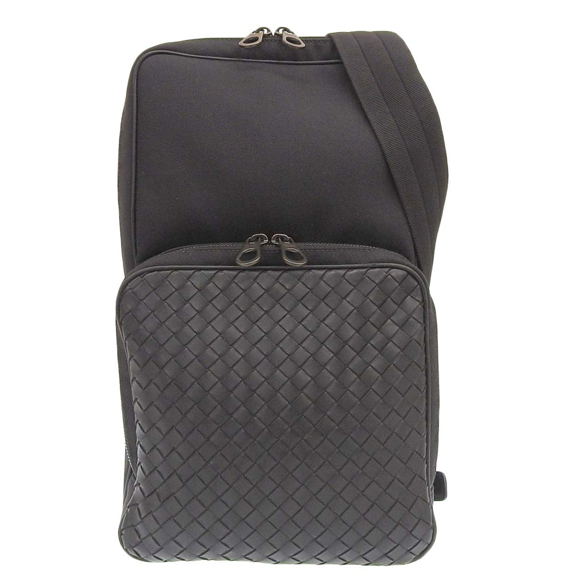 ボッティガヴェネタ Bottega Veneta イントレチャート ボディバッグ レザー×ナイロン ブラック メンズ 4270