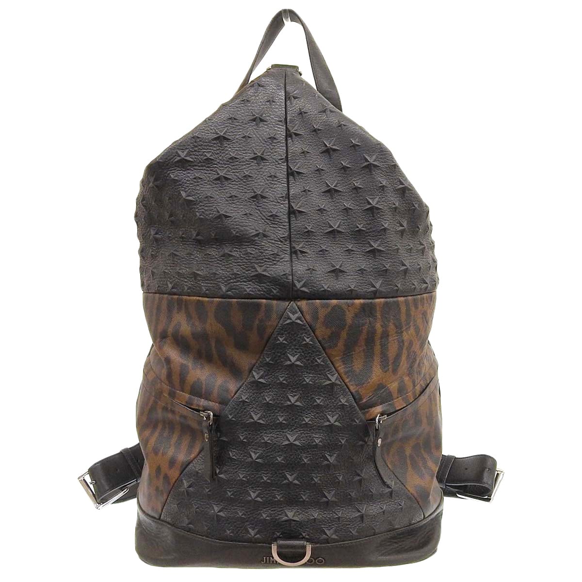ジミーチュウ JIMMY CHOO スタッズ レオパード バックパック リュックサック レザー ブラック×ブラウン メンズ 4271