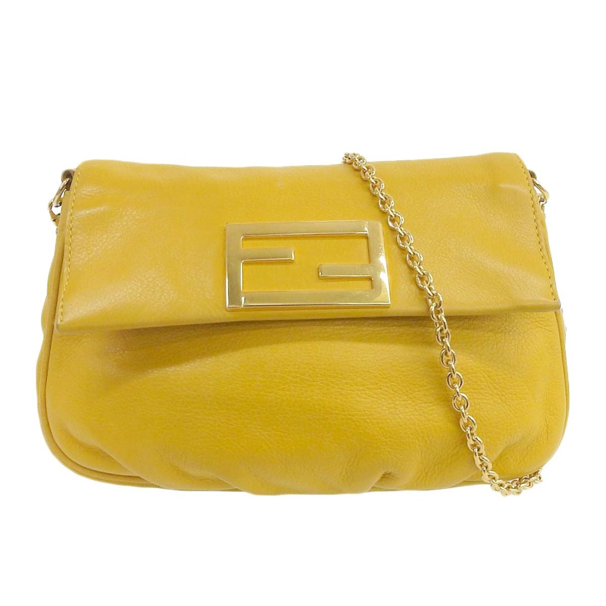 フェンディ FENDI チェーンショルダーバッグ レザー クラッチ 取り外可チェーン レザー イエロー系 レディース 4284