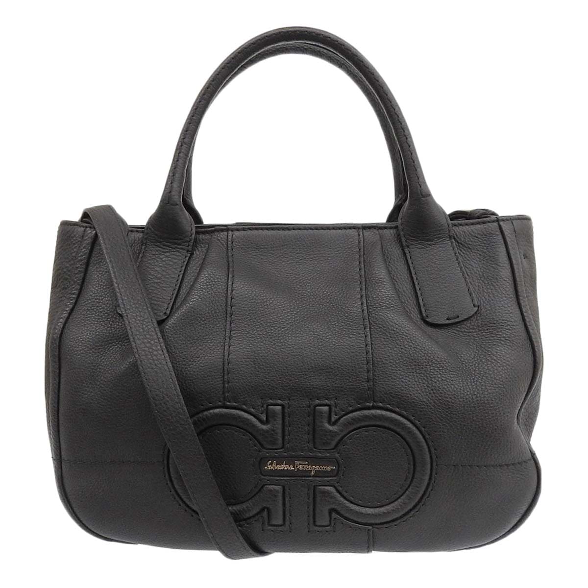 フェラガモ FERRAGAMO 2WAY トートバッグ ショルダーバッグ レザー ブラック レディース 4297