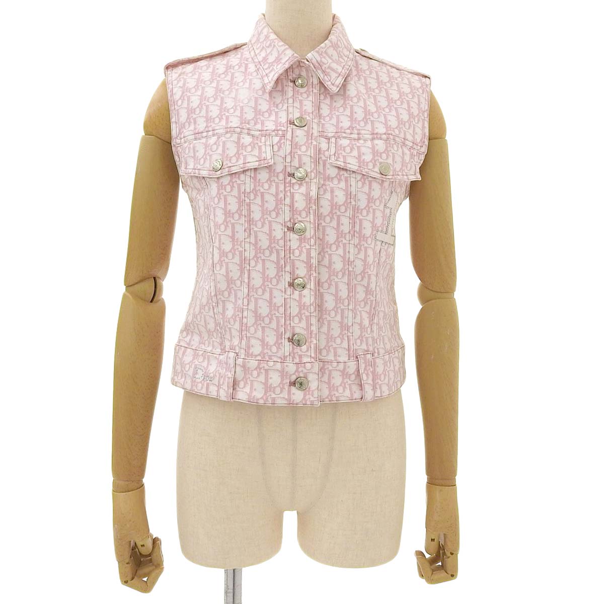 クリスチャンディオール CHRISTIAN DIOR トロッター ベスト コットン×ライクラ ピンク×ホワイト サイズ38（フランス表記） レディース  4317