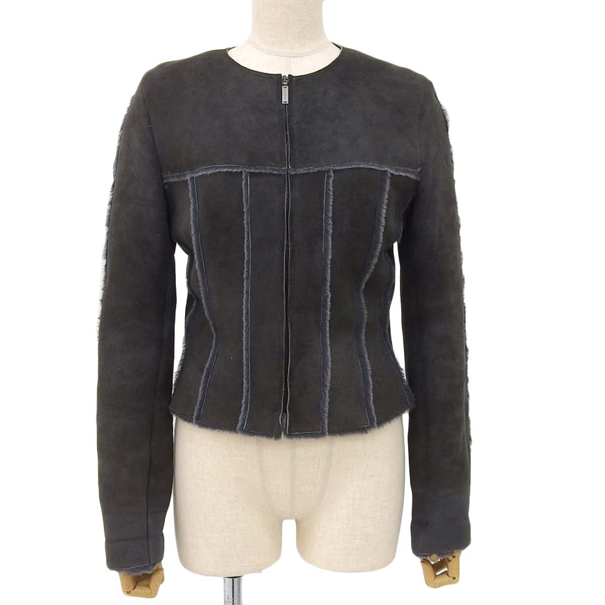 シャネル CHANEL レザージャケット ムートン チャコールグレー系 サイズ40 レディース 99A 4322