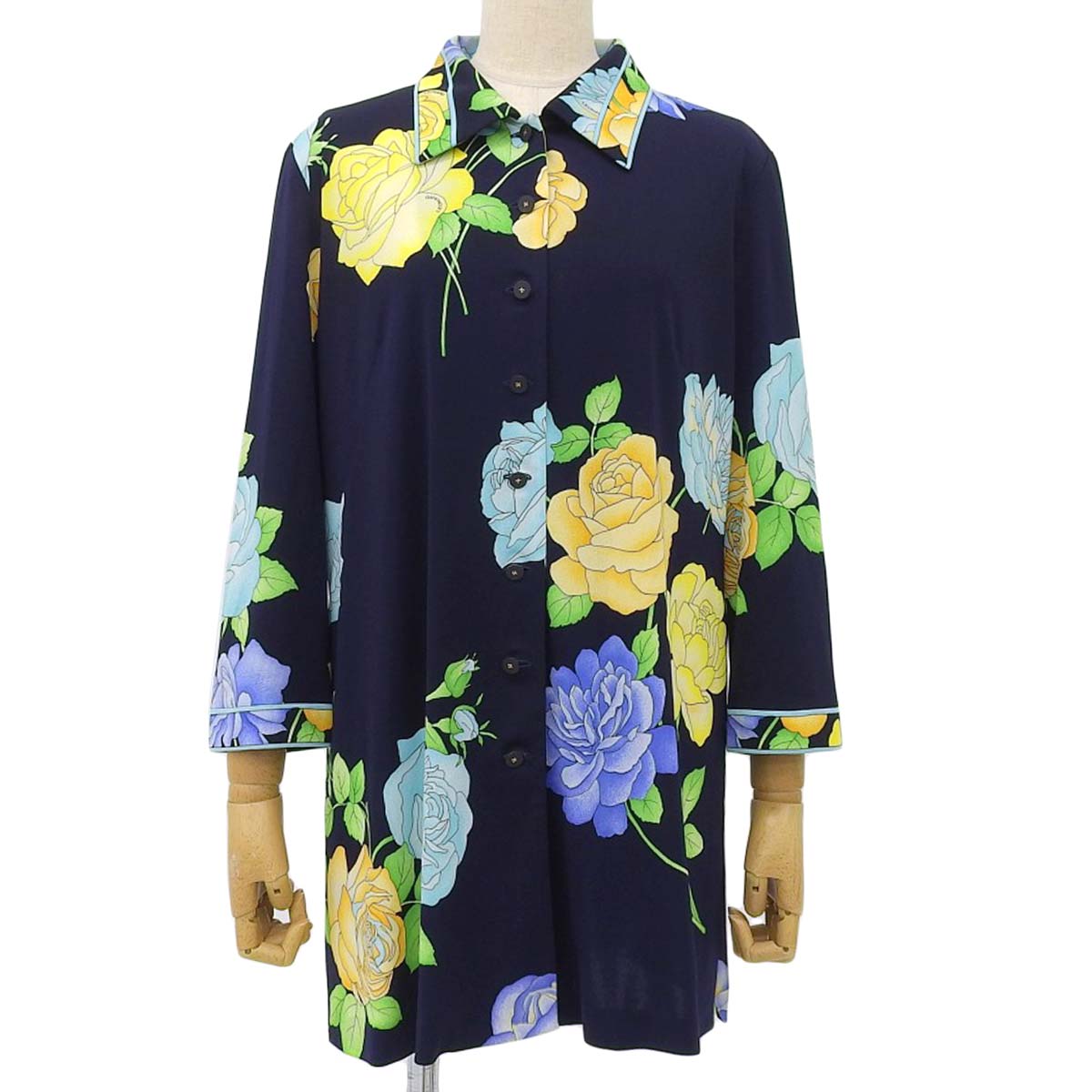 レオナール LEONARD LEONARD FASHION 花柄 フラワー ブラウス トリアセテート×ポリエステル ネイビー サイズLL レディース 4323