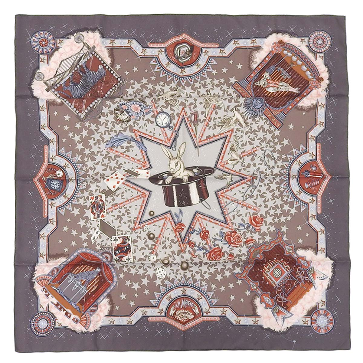 エルメス HERMES スカーフ カレ90 LA MAGIE マジック シルク100％ グレー系 レディース 4326