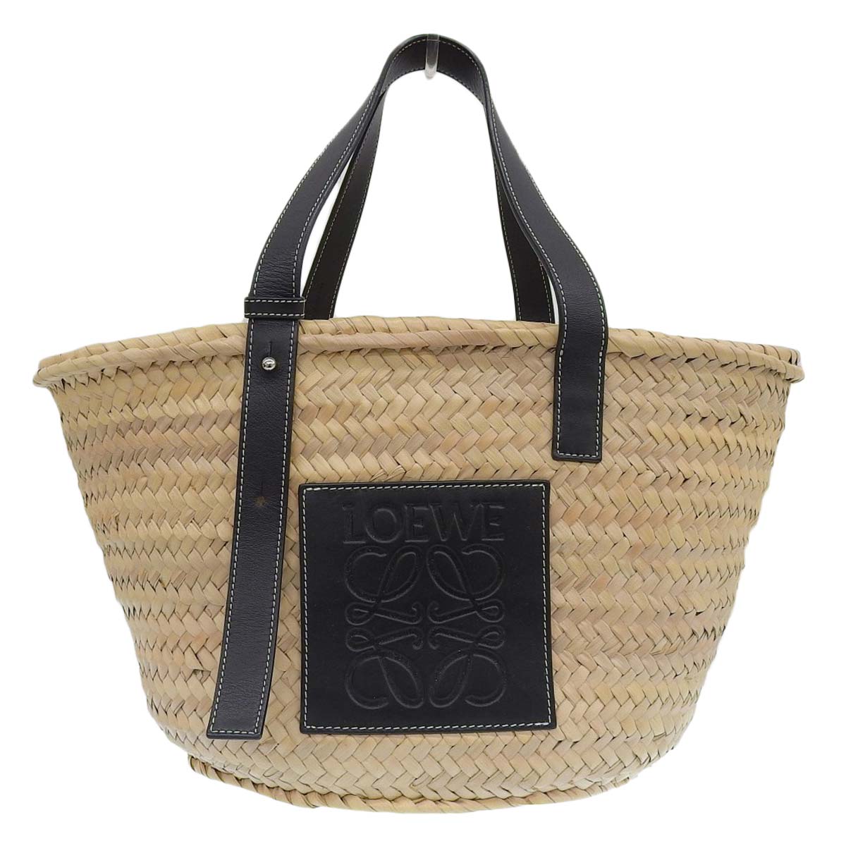 ロエベ LOEWE バスケットバッグ ラージ かごバッグ ハンドバッグ ラフィア×カーフスキン ベージュ×ブラック レディース 4328