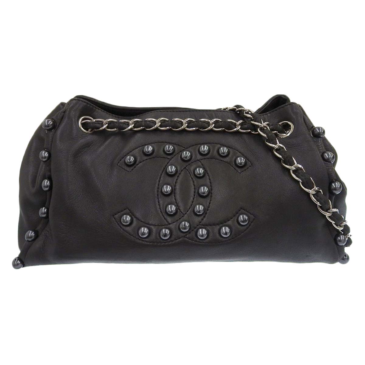 シャネル CHANEL スタッズ チェーンショルダー ショルダーバッグ ラムスキン ブラック レディース 12番台 4331
