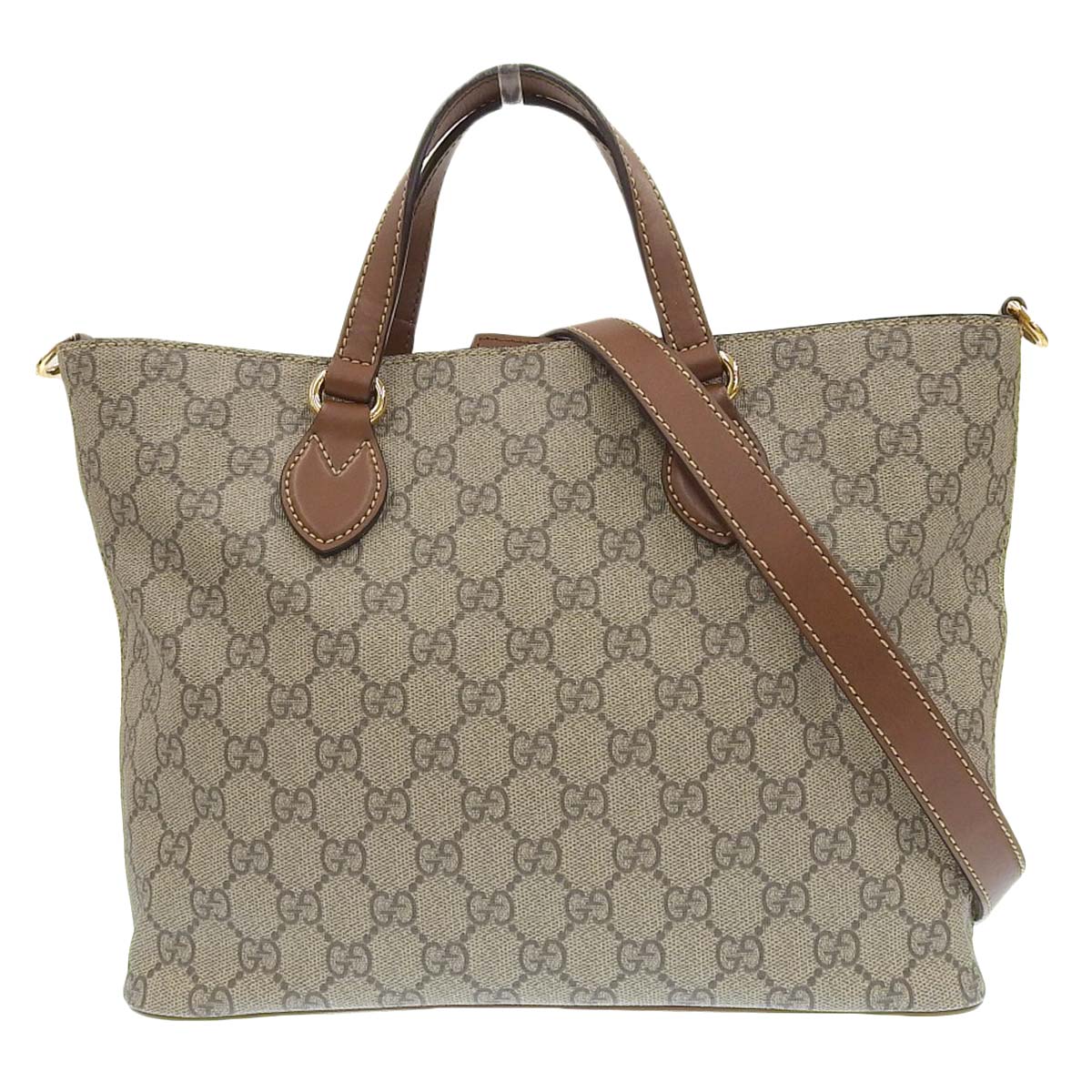 グッチ GUCCI 2WAY ショルダーバッグ ハンドバッグ GGスプリームキャンバス×レザー ベージュ系×ブラウン レディース  4334