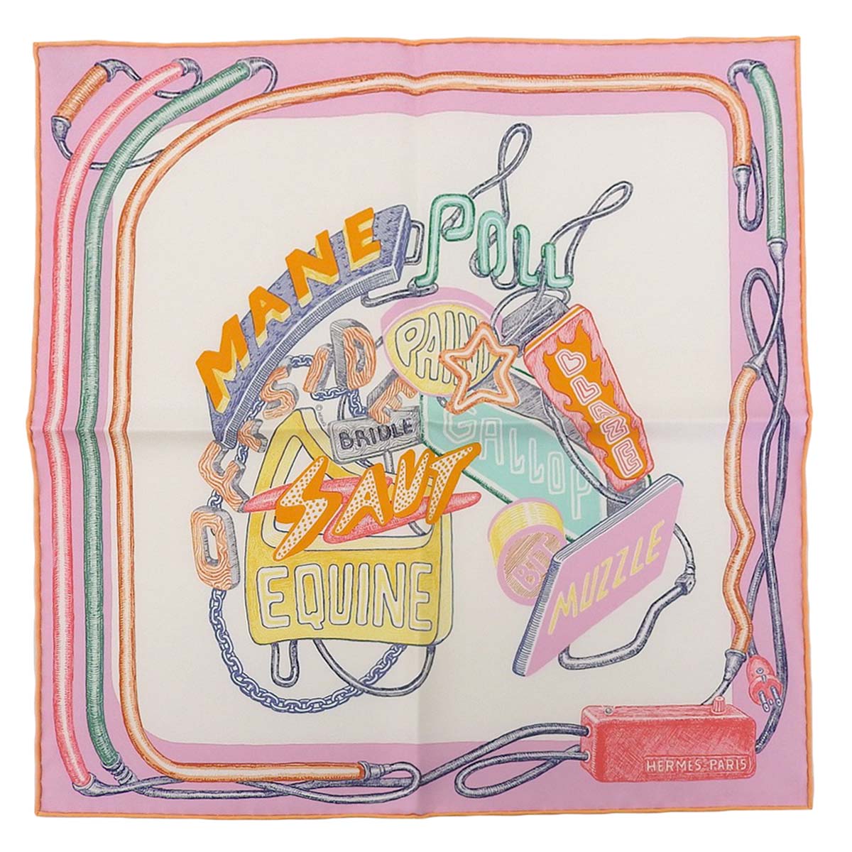 エルメス HERMES カレ45 シュヴァロスコープ ネオン Chevaloscope Neon ガヴロッシュ スカーフ シルク100% マルチカラー レディース 4341