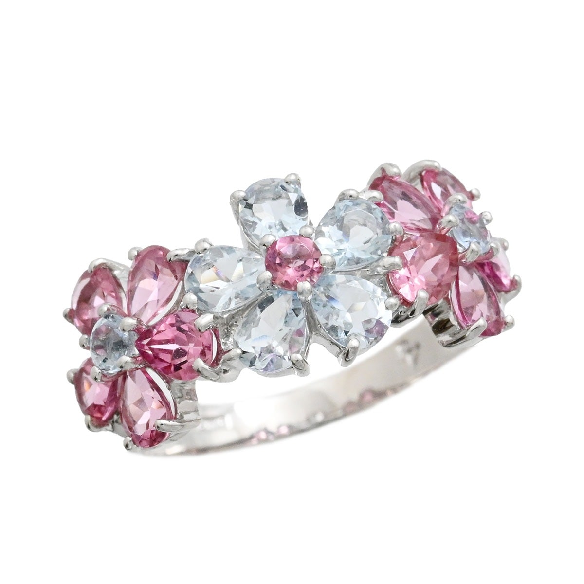ポンテヴェキオ PONTE VECCHIO K18WG ホワイトゴールド ピンクトルマリン ブルートパーズ フラワー リング 13号 レディース  3579