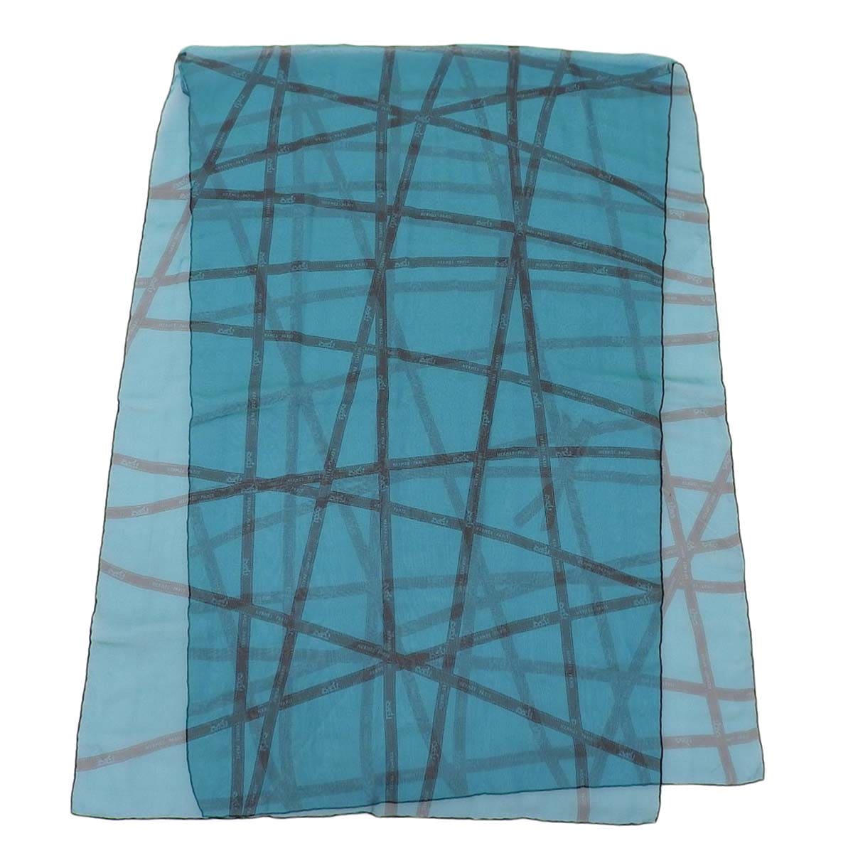 エルメス HERMES ボルデュック リボン シフォンスカーフ シルク100% グリーン系 レディース 長方形 4372