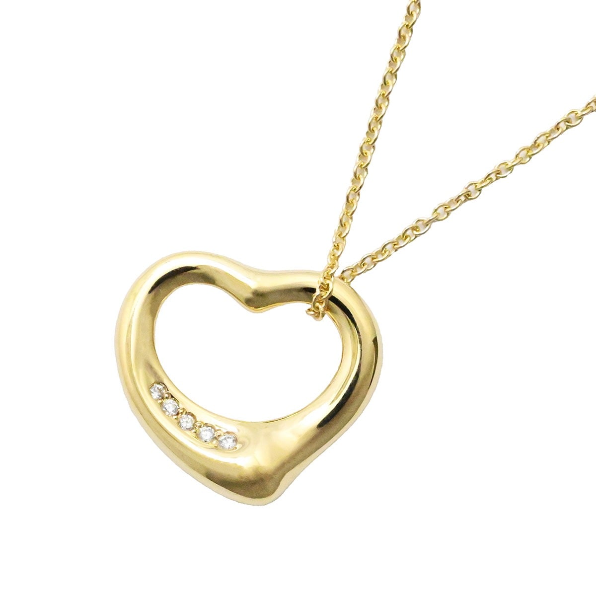 ティファニー TIFFANY & Co. 750YG イエローゴールド  ダイヤ5P　オープンハートネックレス レディース  3608