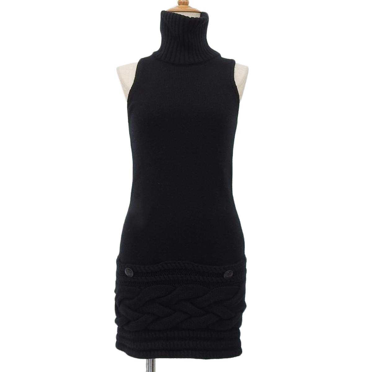 シャネル CHANEL ニットワンピース ココマークボタン サイズ36 ウール カシミヤ ブラック レディース 07A 4394
