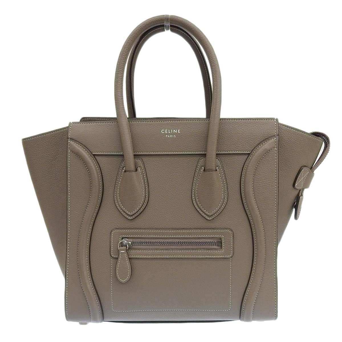 セリーヌ CELINE ラゲージ マイクロショッパー ハンドバッグ レザー グレージュ レディース 4399