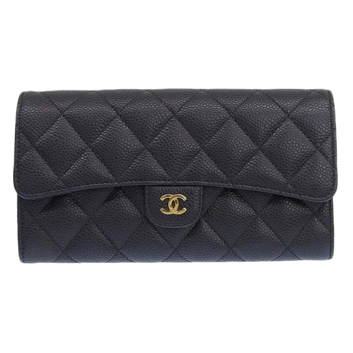 シャネル CHANEL マトラッセ クラシック フラップ 二つ折り長財布 ロングウオレット キャビアスキン ブラック レディース AP0241 4402