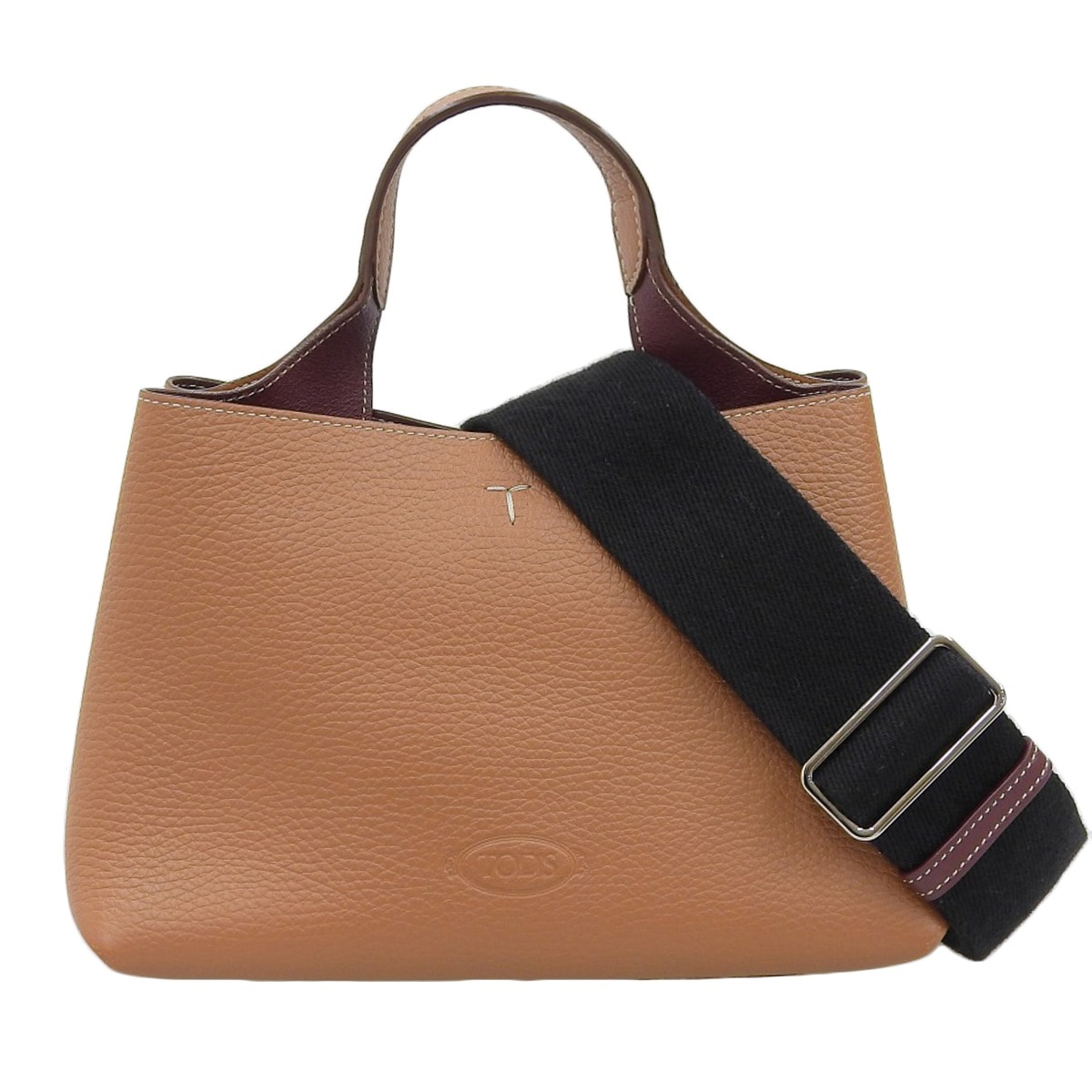 トッズ TOD'S マイクロ サッカ SACCA Tタイムレス 2way ハンドバッグ ワンハンドル ショルダー レザー ブラウン×ボルドー レディース 4410