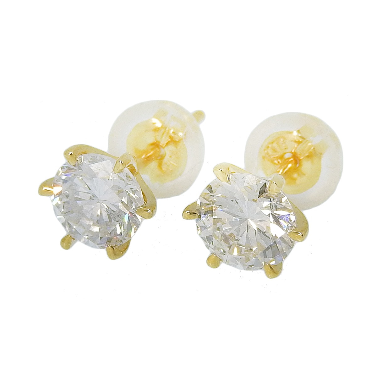 K18YG イエローゴールド ダイヤモンド0.678ct/0.627ct 一粒ダイヤモンド ピアス レディース  4413