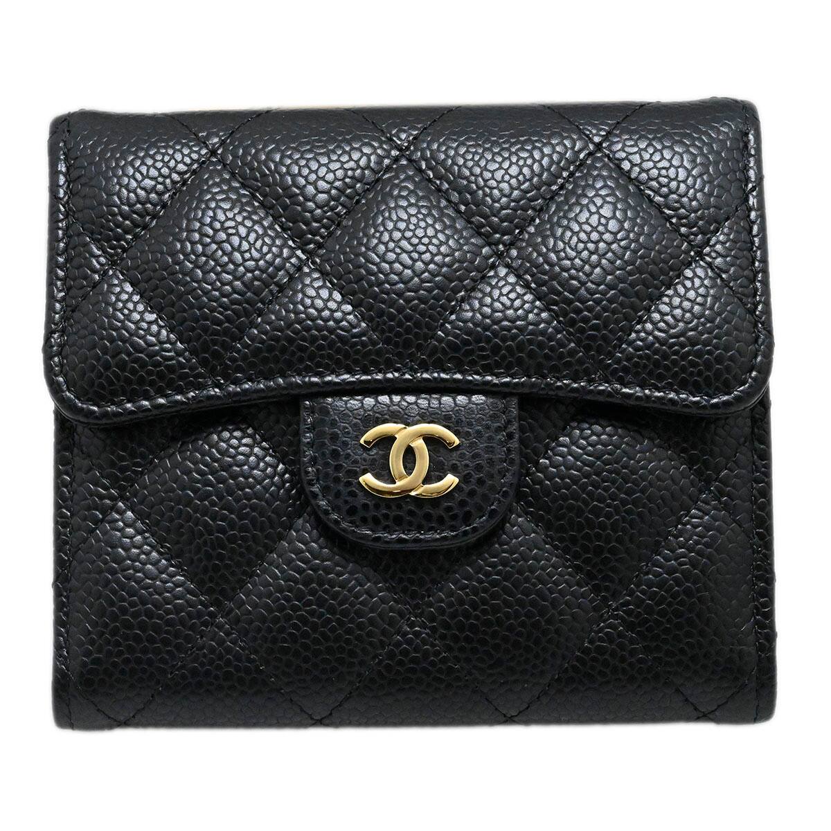 シャネル CHANEL マトラッセ クラシックスモール フラップウオレット キャビアスキン 三つ折り財布 ブラック ココマーク レディース AP0231 3677
