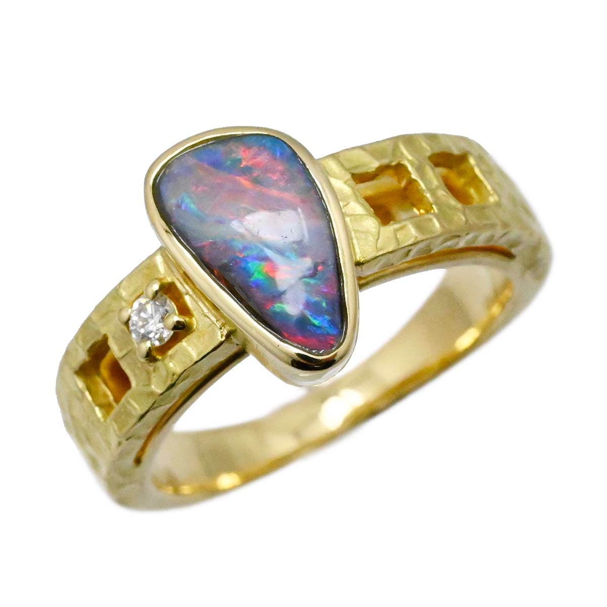 タサキ TASAKI K18YG イエローゴールド ボルダーオパール ダイヤ0.03ct リング 12号 レディース  3723