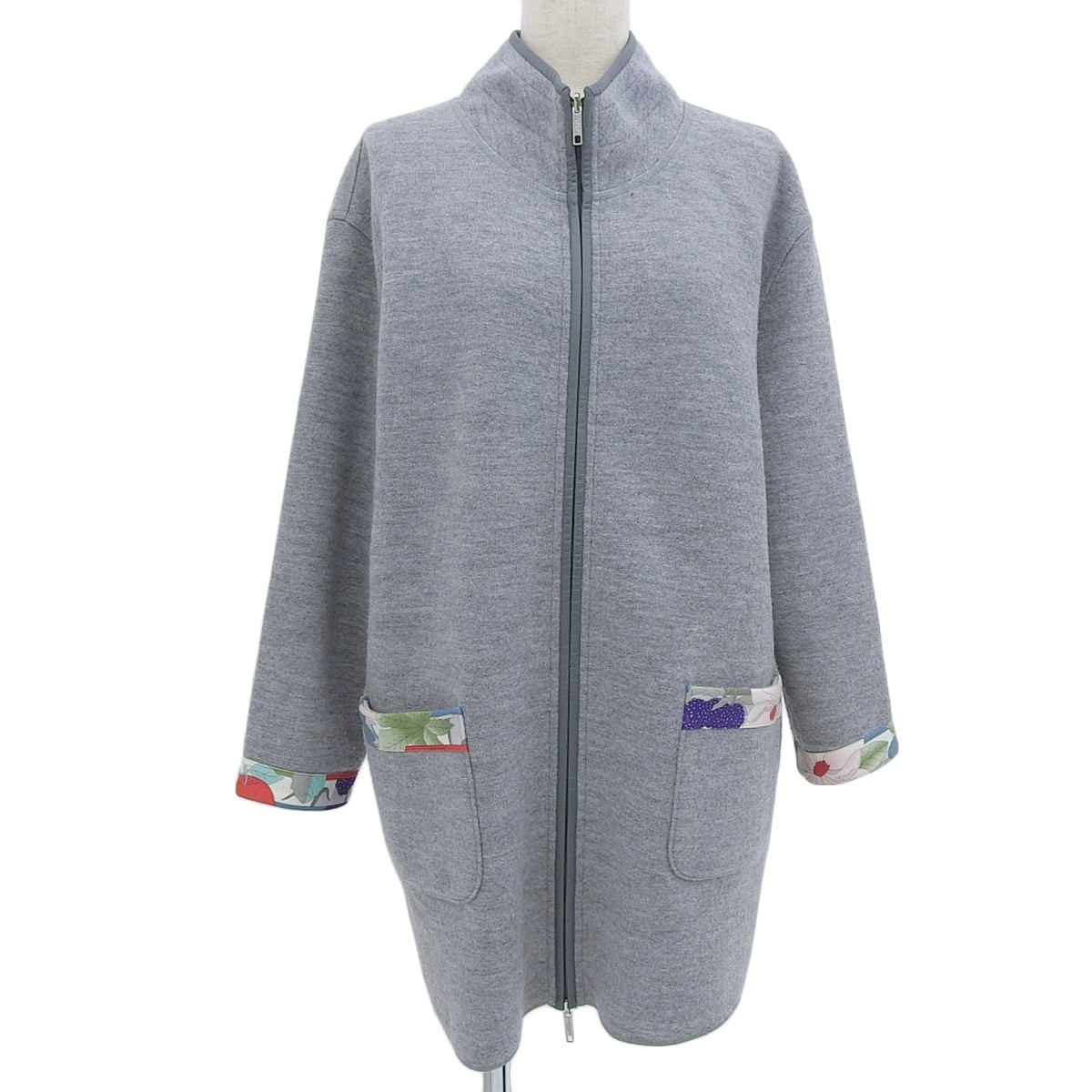レオナール LEONARD レオナールスポーツ リバーシブル コート ジャケット ジップアップ ウール グレー サイズ42 レディース 4477