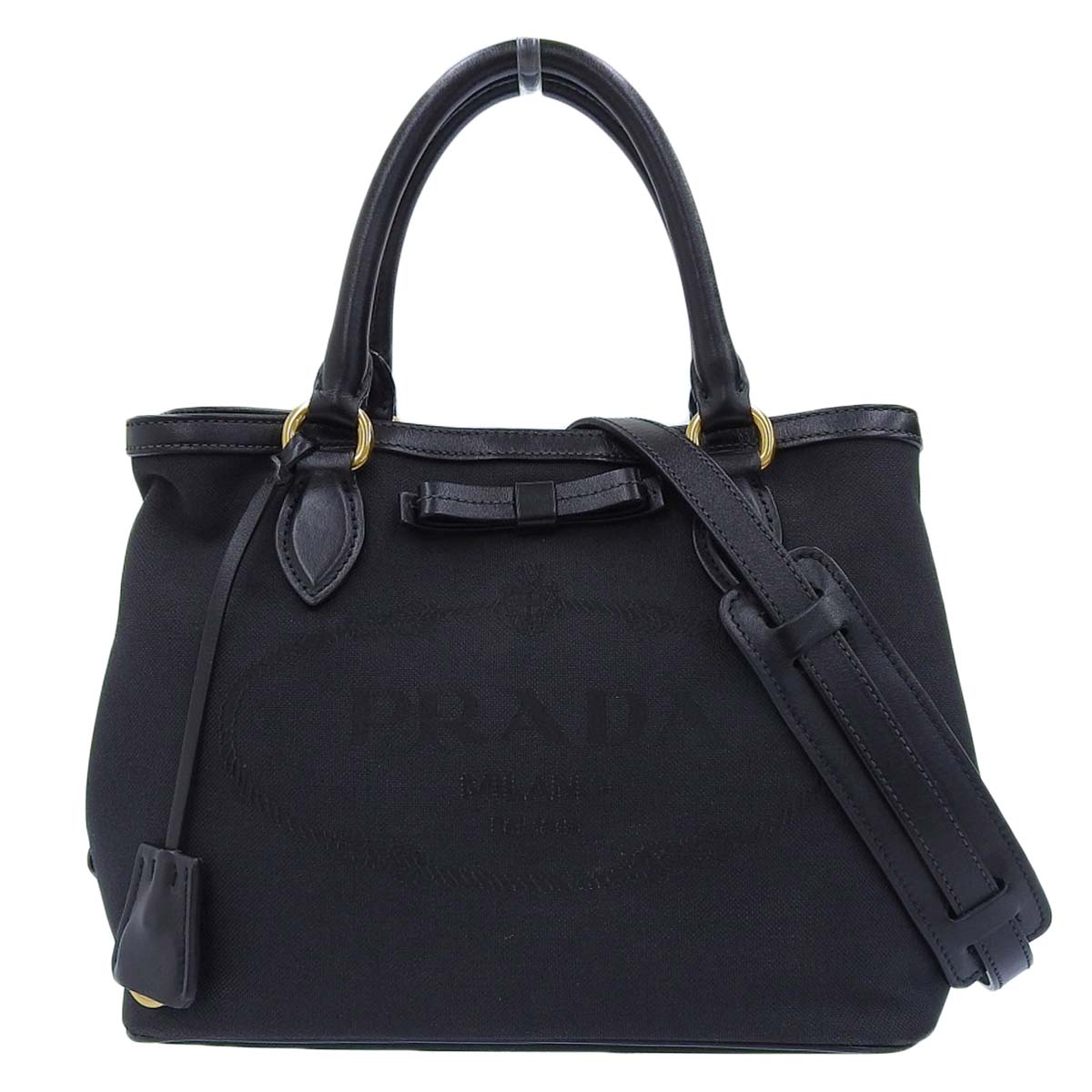 プラダ PRADA 2WAYトート ショルダーバッグ ハンドバッグ キャンバス×レザー ブラック レディース 4508