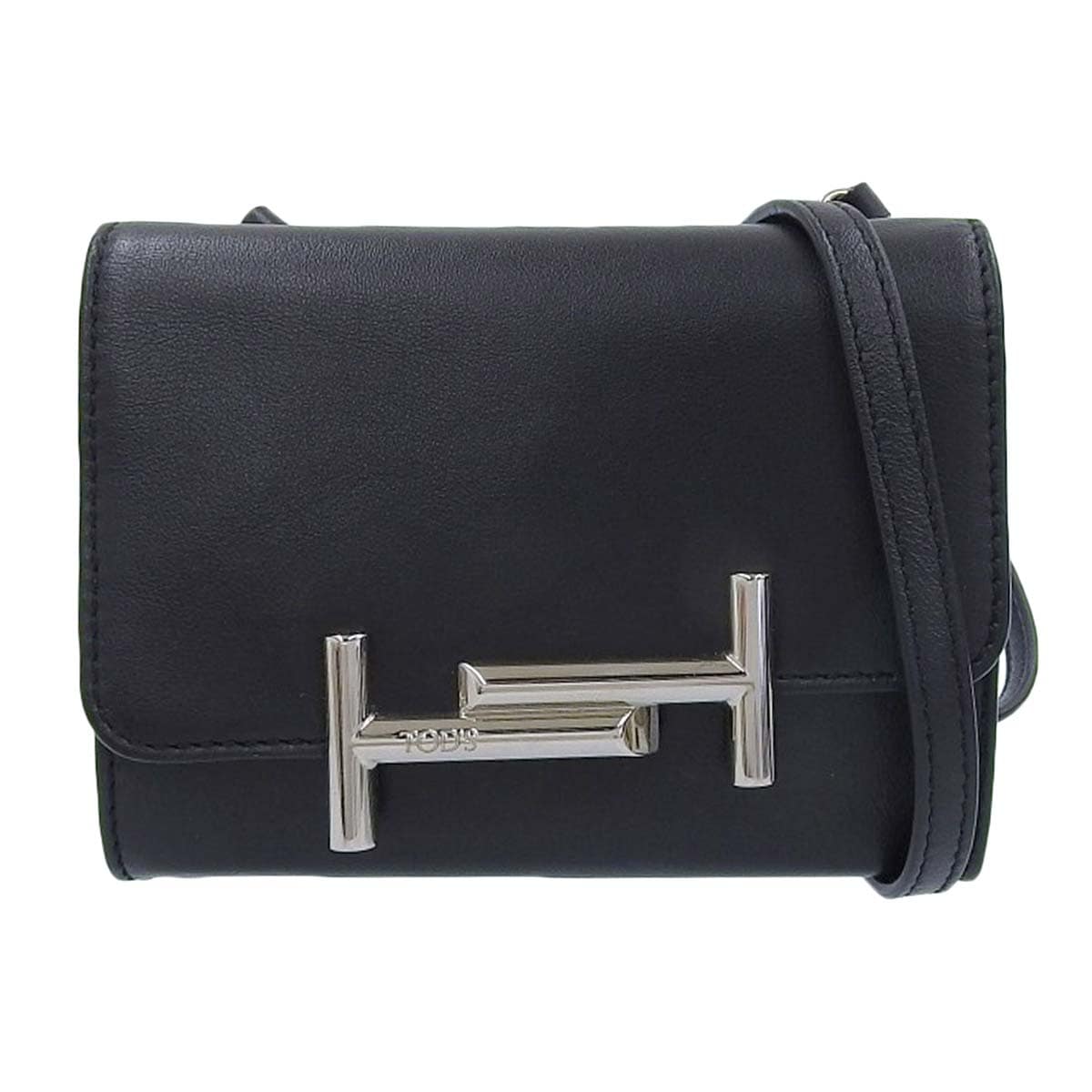 トッズ TOD'S ダブルT ショルダーバッグ ポシェット レザー シルバー金具 ブラック レディース 4511