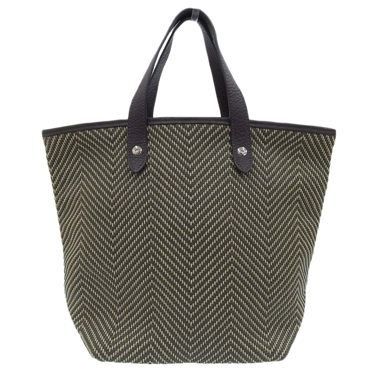 エルメス HERMES カバチェンナイ アメダバ トートバッグ ハンドバッグ レザー×ポリエステル ブラウン レディース □M刻印 4513