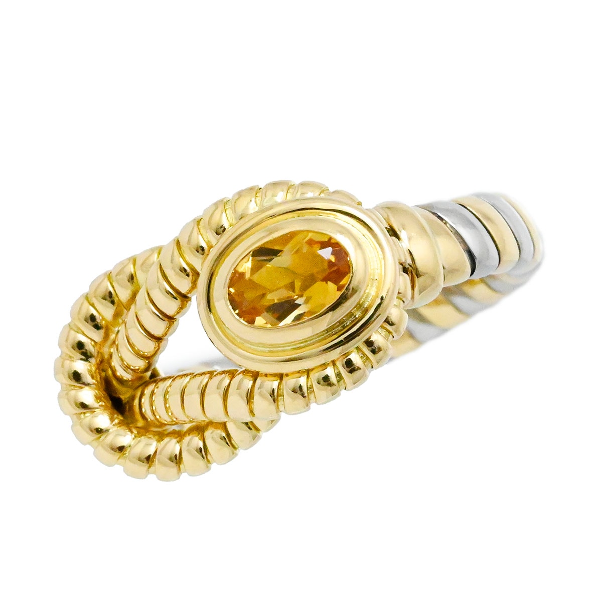 カルティエ CARTIER 750YG 750WG イエローゴールド ホワイトゴールド シトリンリング サイズ52 レディース  3786