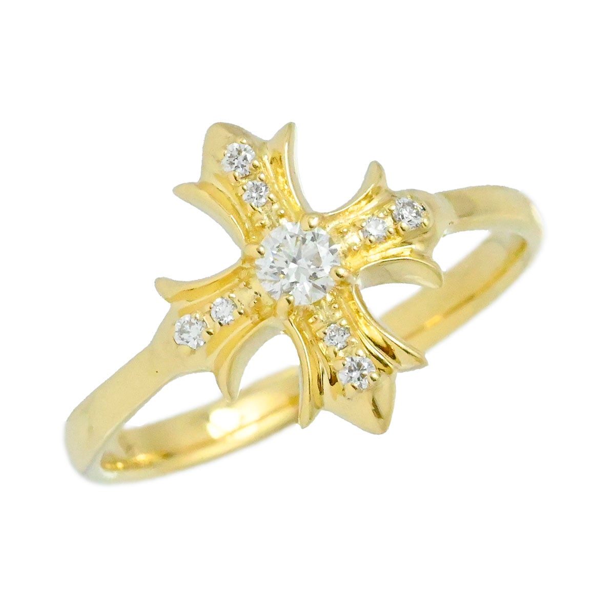 ユキザキ YUKISAKI K18YG イエローゴールド ダイヤ0.14ct 0.06ct クロスリング 20号 メンズ レディース  3791