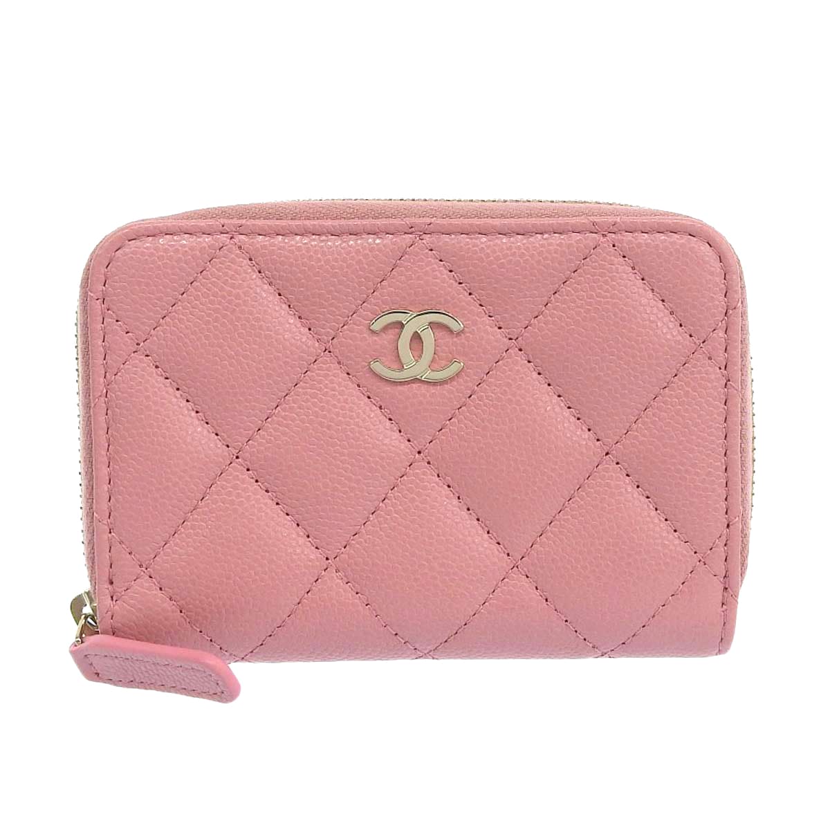 シャネル CHANEL マトラッセ ココマーク ジップコインパース 小銭入れ キャビアスキン ピンク レディース 4566
