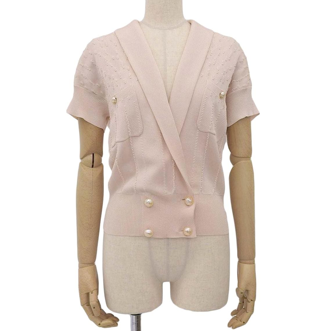 シャネル CHANEL ココマークボタン 半袖 ボレロ カーディガン レーヨン ナイロン ピンク 34 レディース 4571