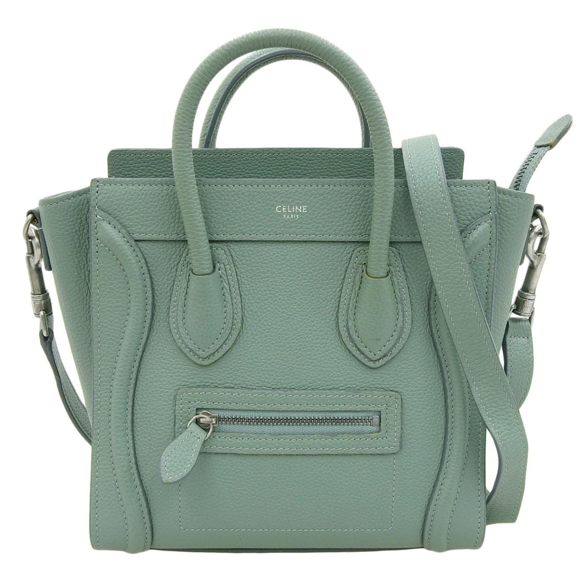 セリーヌ CELINE ラゲージ ナノショッパー 2WAY ショルダーバッグ ハンドバッグ レザー グリーン レディース 4581