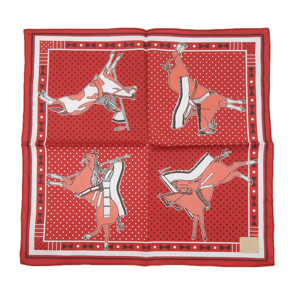 エルメス HERMES カレ40 Tipi Bandana バンダナ ドット スカーフ コットン レッド レディース 4589