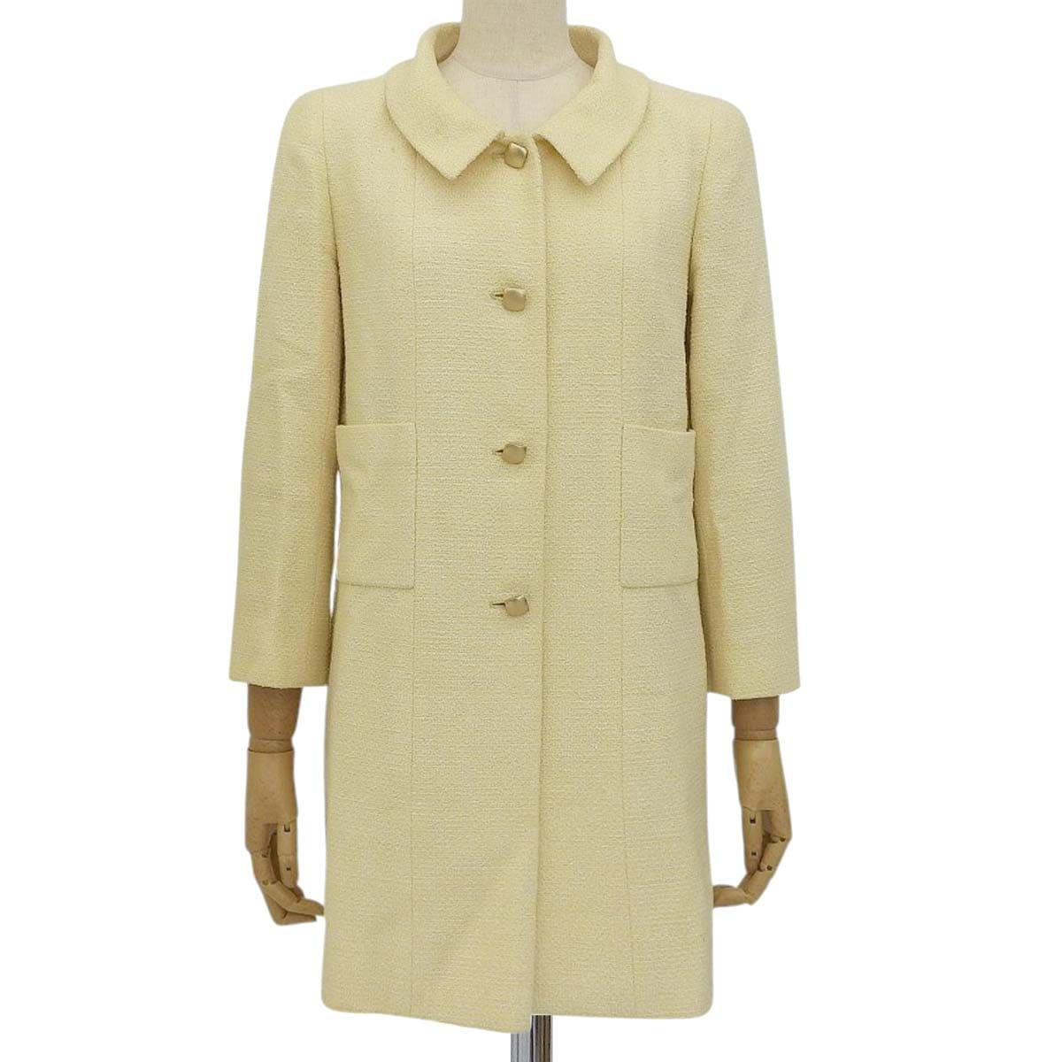 シャネル CHANEL ツイード ジャケット コート スクエアボタン コットン ウール ナイロン クリーム 36 レディース 4613