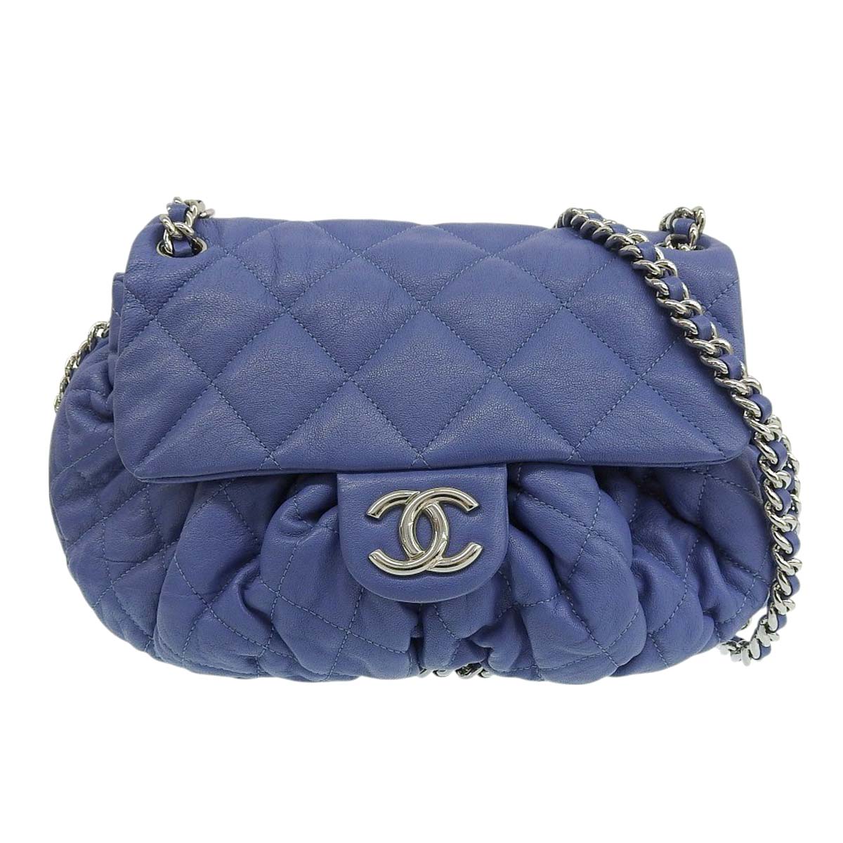 シャネル CHANEL アラウンドチェーンショルダー ショルダーバッグ ココマーク ラムスキン ブルー レディース 15番台 4614