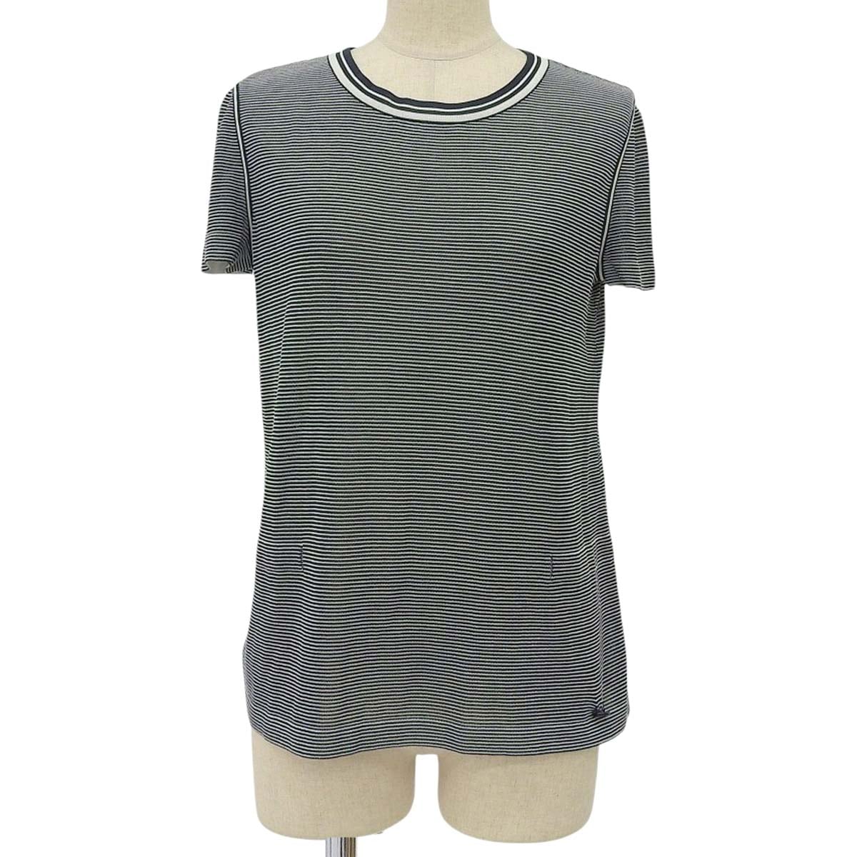 シャネル CHANEL ボーダー 半袖 ニット コットン混 ネイビー×ホワイト 38 レディース 4620