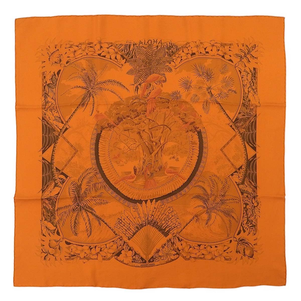 エルメス HERMES カレ70 SURTEINT DIP DYE アロハ スカーフ シルク オレンジ レディース 4623