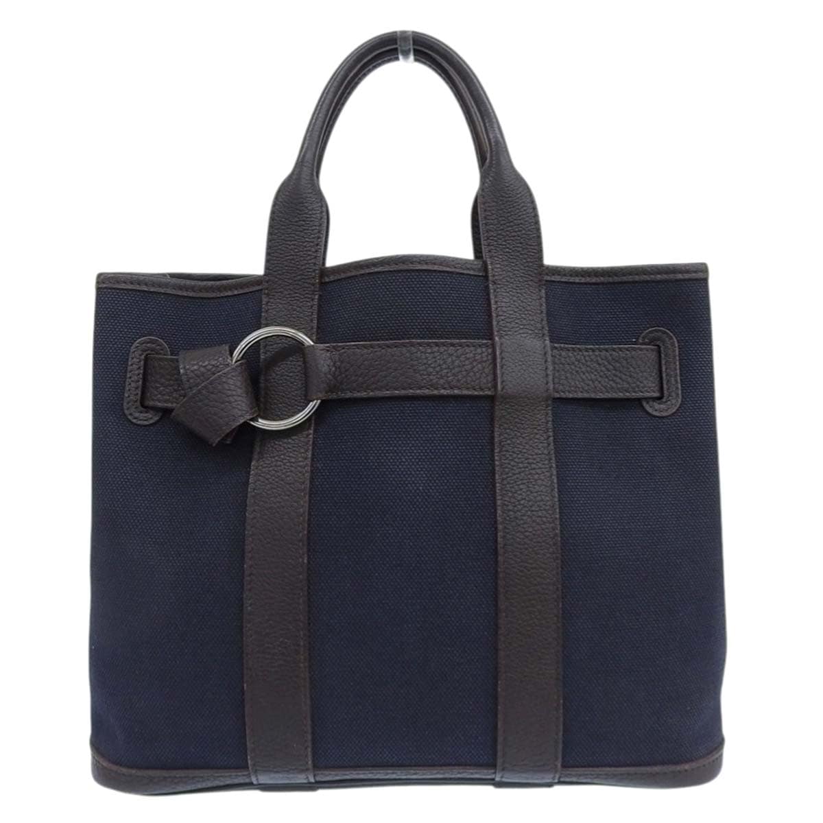 エルメス HERMES プティット サンチュールPM ハンドバッグ キャンバス ネイビー レディース □J刻印 4643