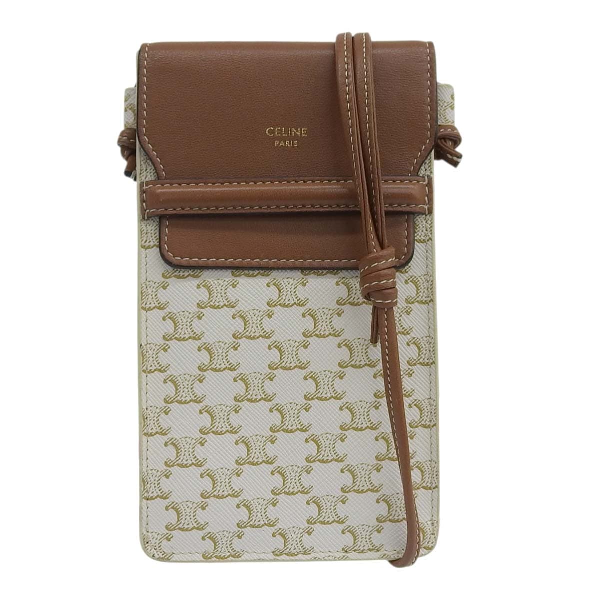 セリーヌ CELINE トリオンフ フラップ付モバイルポーチ 斜め掛け トリオンフキャンバス×ラムスキン ホワイト×タン レディース 4648