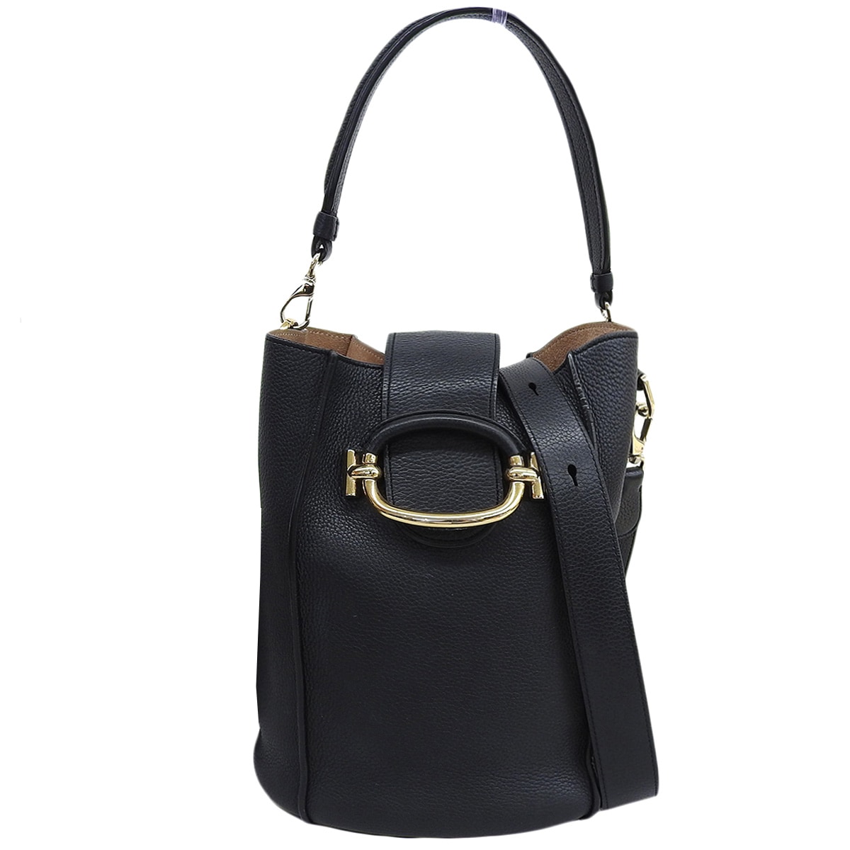 トッズ TOD'S ダブルTリング バケツ ポーチ付 2WAYバッグ ハンドバッグ ショルダーバッグ 斜め掛け レザー ブラック レディース  4658