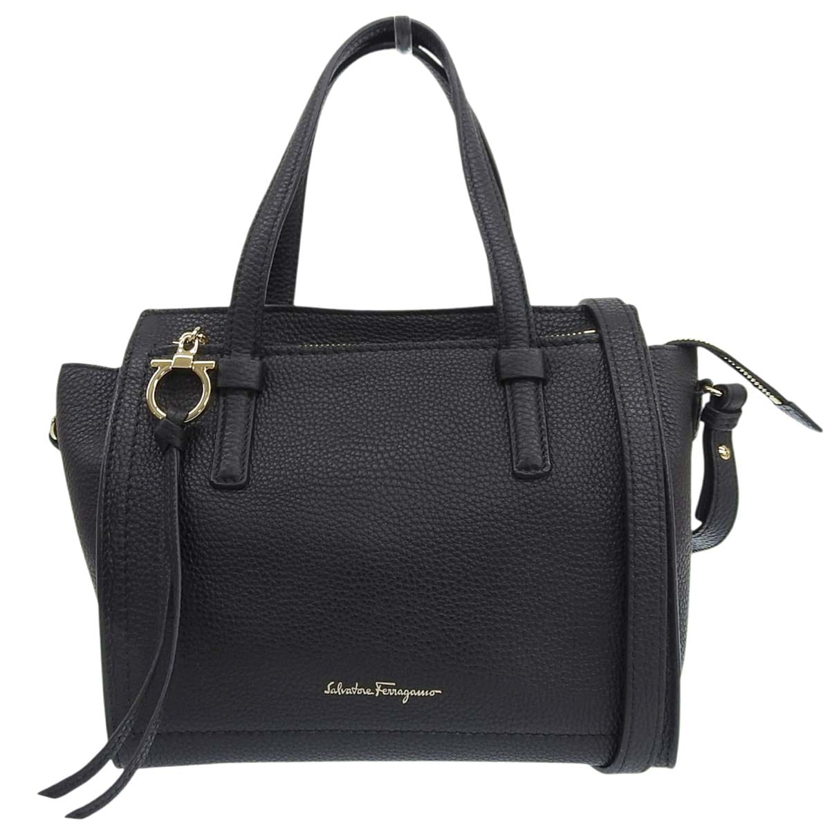 フェラガモ FERRAGAMO エイミー トートバッグ 2WAY ハンドバッグ ショルダーバッグ ななめ掛け ガンチーニ レザー ブラック レディース 4675