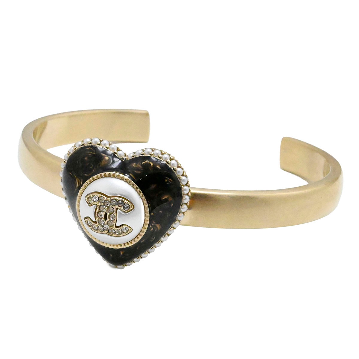 シャネル CHANEL B22 ココマーク ハートバングル ブレスレット フェイクパール ラインストーン レディース  3885