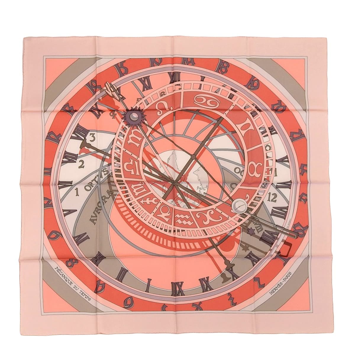 エルメス HERMES カレ90 MECANIQUE DU TEMPS 時の仕掛け スカーフ シルク ピンク×マルチカラー レディース 4683