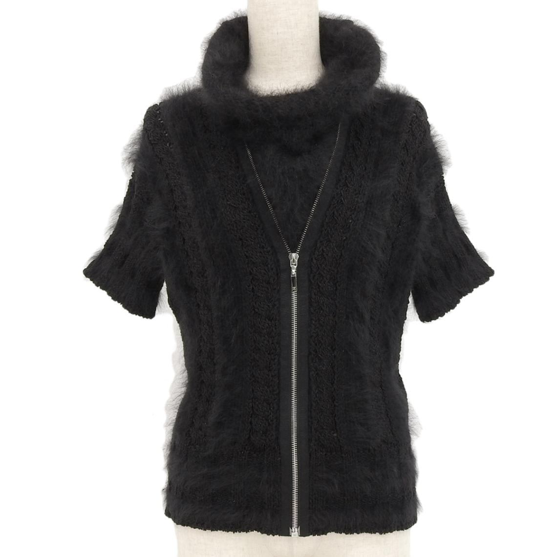 シャネル CHANEL 半袖 ココマーク ジップアップ ラメ ニット アンゴラ ブラック 38 レディース 08A 4689