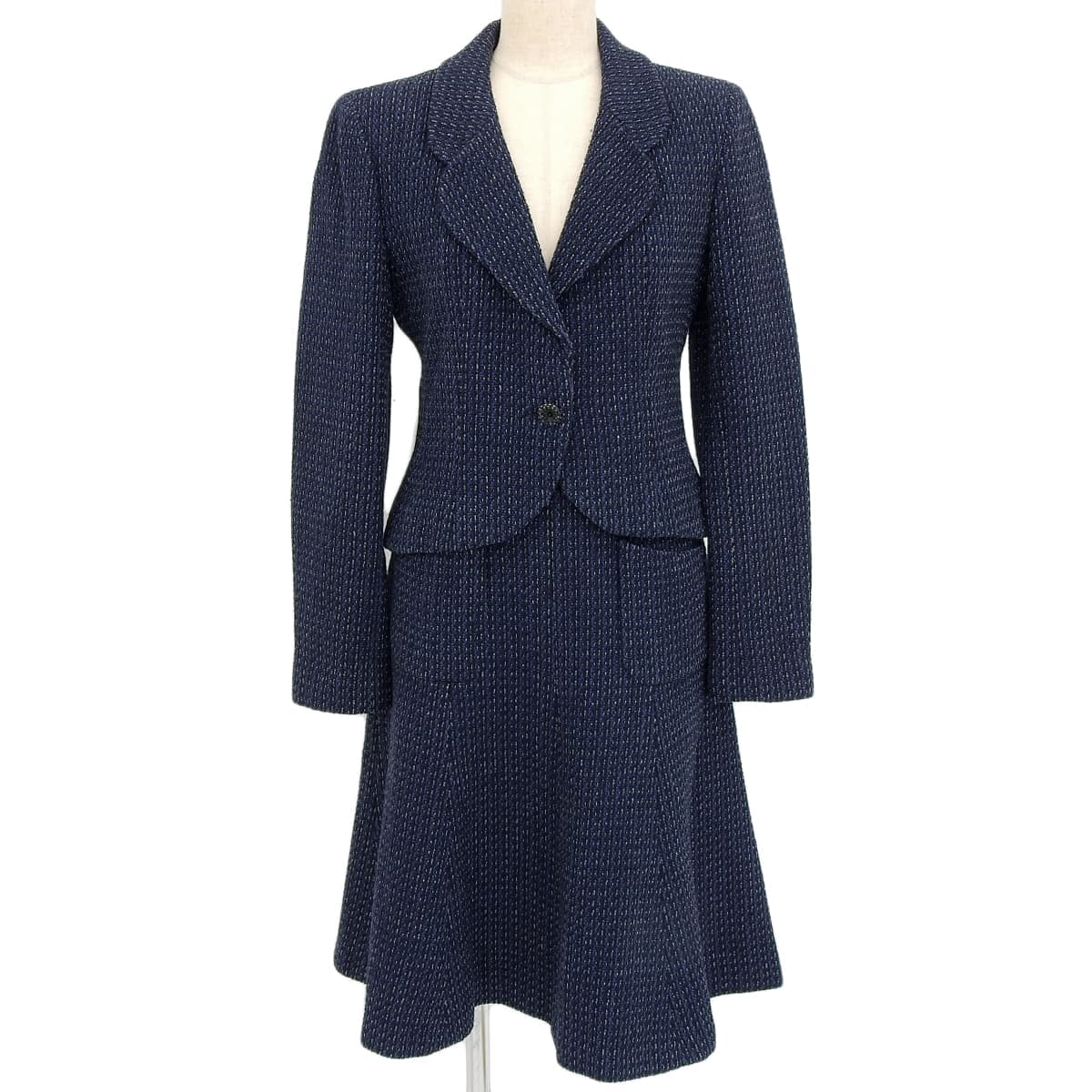 シャネル CHANEL スーツ セットアップ スカート シルク混 ウール ネイビー ブラック 38 レディース 02C 4690