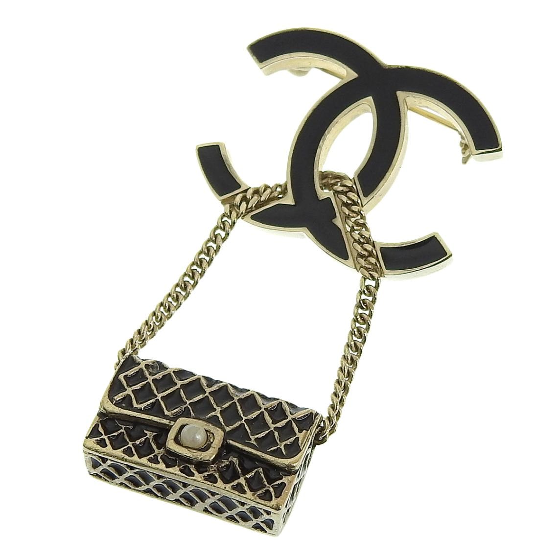 シャネル CHANEL マトラッセバッグチャーム  ココマーク ブローチ アクセサリー GP ブラック ゴールド レディース 07P 4694