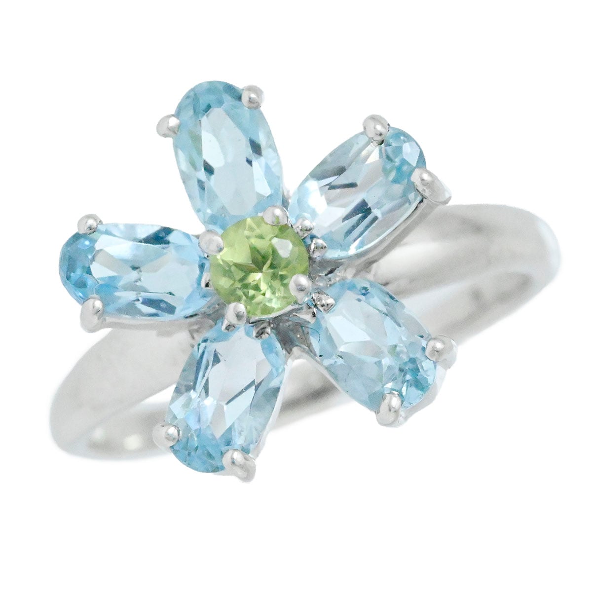 ポンテヴェッキオ Ponte Vecchio P/V K18WG ブルートパーズ ペリドット フラワーモチーフ サイズ12号 レディース  3940